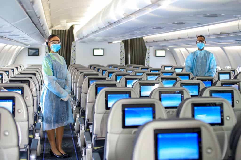 RwandAir crew wearing masks