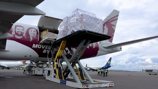 Qatar Airways Cargo’s Moved by People Boeing 777f at Kigali Airport
