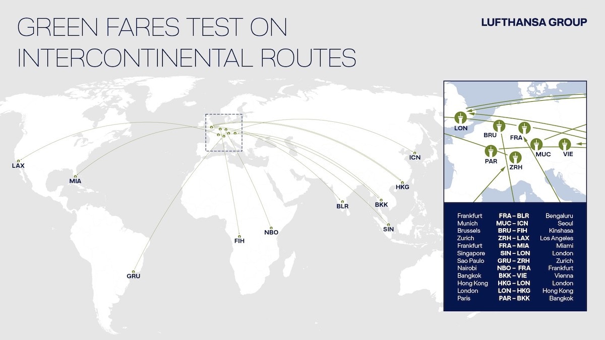 Lufthansa Green Fares map