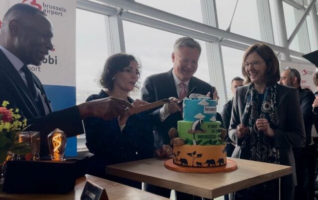 Flight SN481 departed from Brussels following a gate-event attended by Dorothea von Boxberg, CEO of Brussels Airlines, Arnaud Feist, CEO of Brussels Airport, and Peter Maddens, the Belgian ambassador in Kenya.