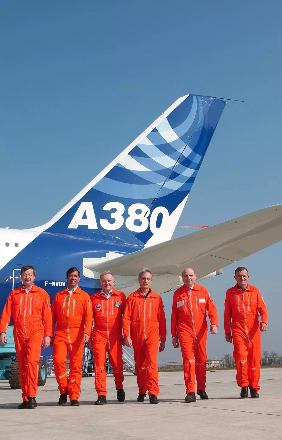 A380_First_flight_crew The Airbus flight crew conducting the first A380 flight on April 27, 2005