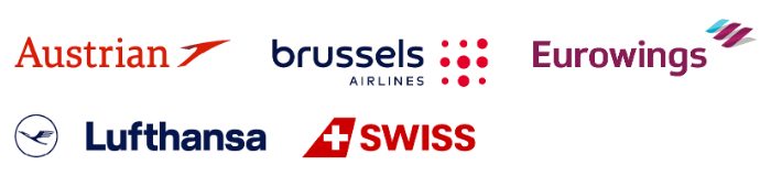 LH Group Airlines Lufthansa Group airlines: Lufthansa, SWISS, Austrian Airlines, Brussels Airlines, and Eurowings