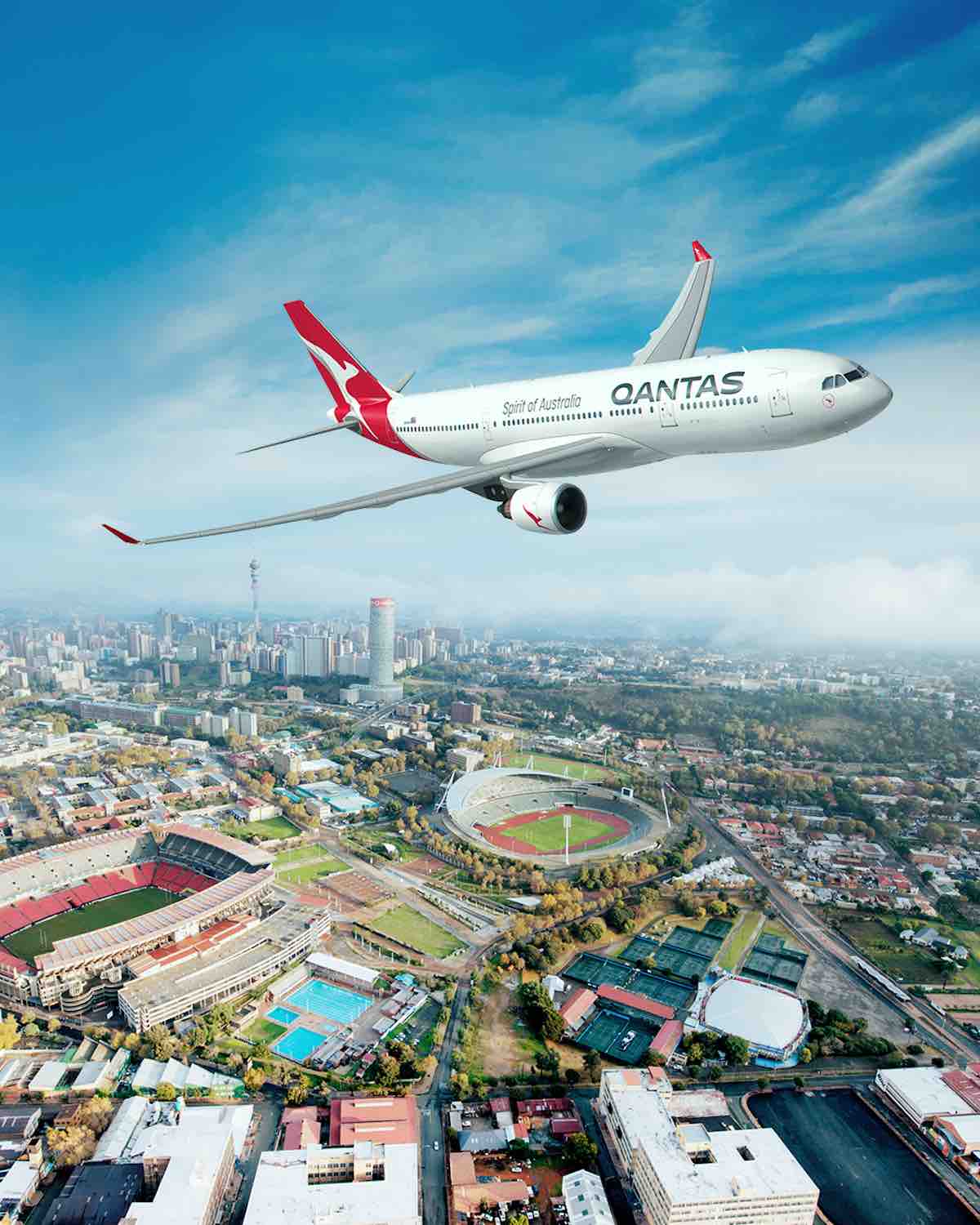 Qantas A330 flight- aerial view of Johannesburg, South Africa