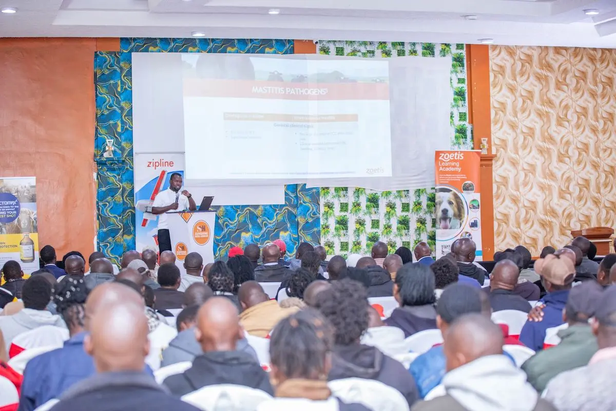 Zipline-Zoetis-Partner Official on stage at Zipline and Zoetis partnership launch event